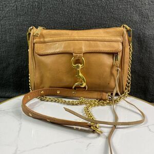 Rebecca Minkoff Small M.A.C. Crossbody Bag Leather Camel Tan Brown Chain Studded
